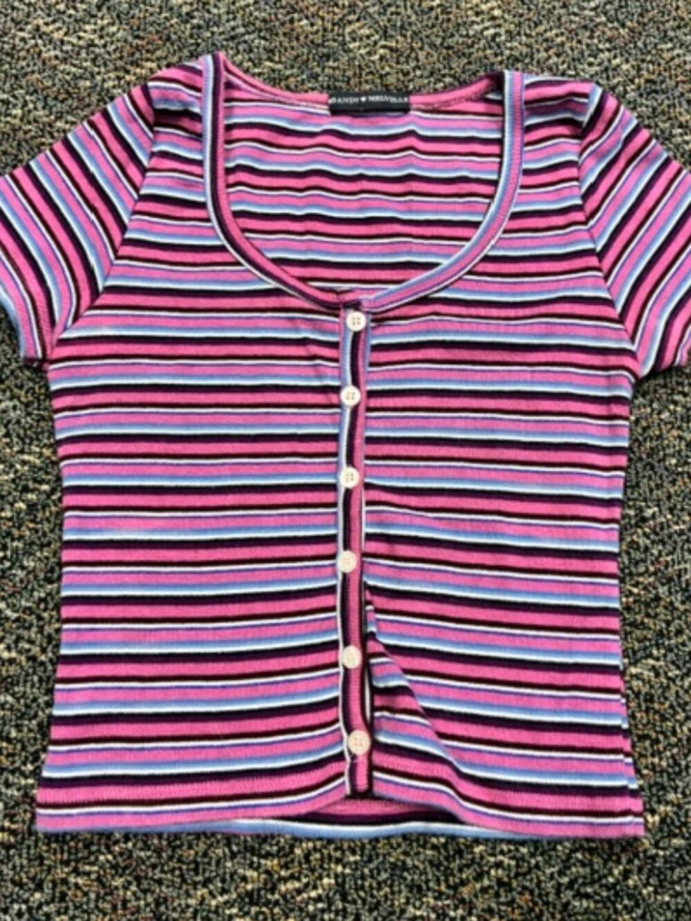 Brandy Melville Cotton Striped Button Front Top - One Size